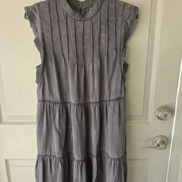 Anthropologie Jenee Tiered Tunic Dress Sz S Washed Black Short Casual Pockets - Picture 4 of 13